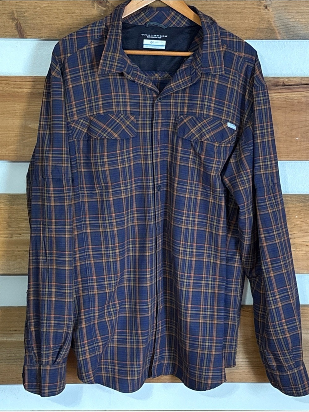Columbia Omni-Shade Sun Protection Long Sleeve Button Down Plaid Sport Shirt XL